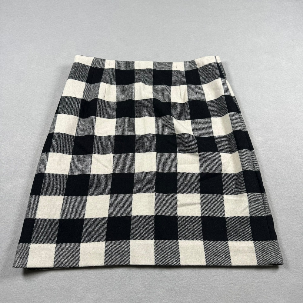 Talbots Womens 6 Skirt Black White Buffalo Plaid Wool Blend A-Line Preppy